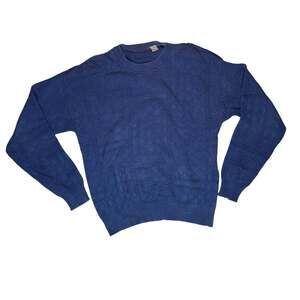 Vintage Textured Knit Sweater Mens Large Blue Crewneck Pullover